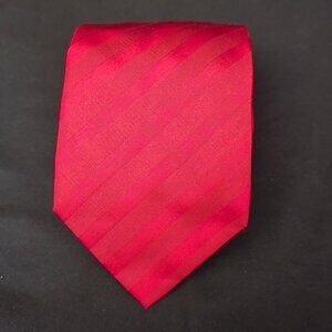 PINK Thomas Pink Made in FRANCE 100% Silk Necktie - Red Red Striped 3 1/2 x 57"